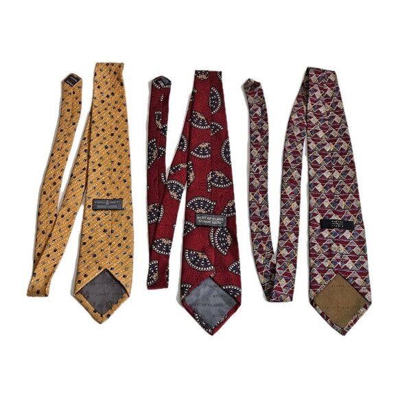 Robert Talbott Silk Tie Lot of 3 Multicolor Geo Hand Fan Designer USA Italy Boho - Picture 3 of 16